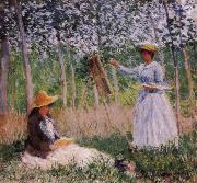 Suzanne Reading and Blanche Painting by the Marsh at Giverny, Claude Monet